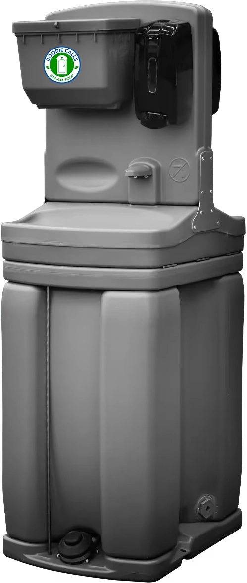 Gray Doodie Calls branded portable handwashing station