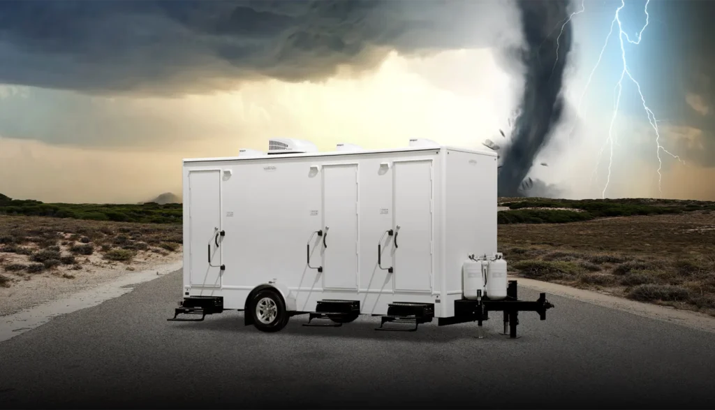 3-Door Combo Trailer in the street at a disaster relief site