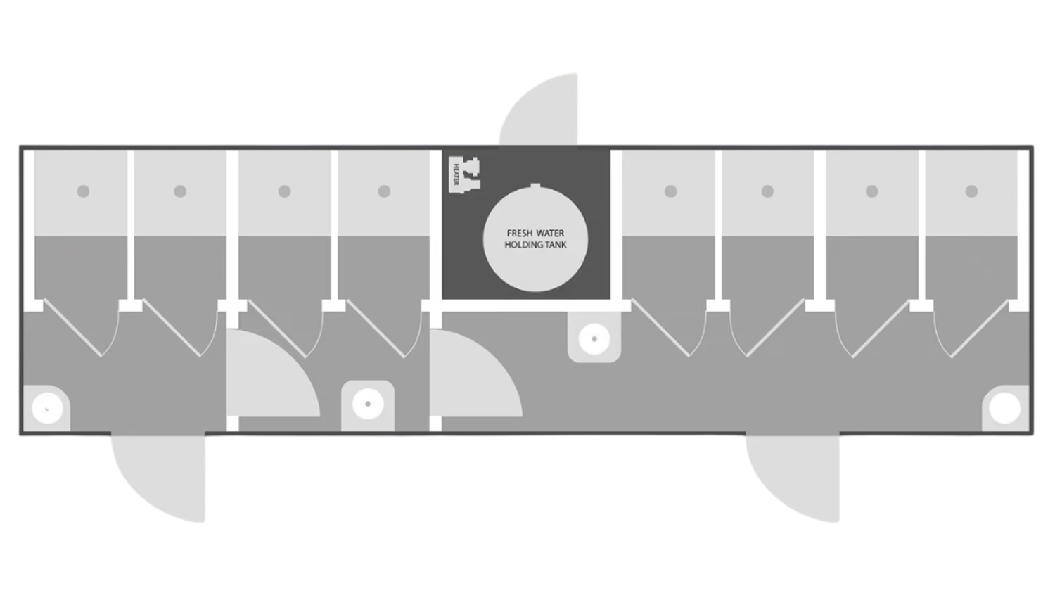 8-station, 2-door shower trailer rental unit floor plan specs