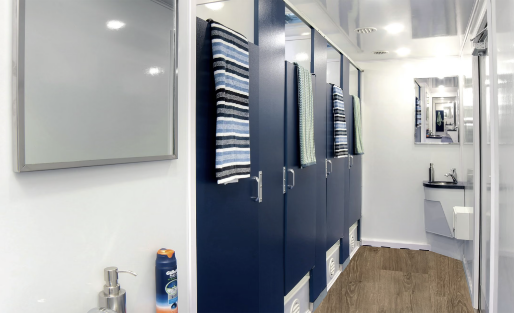 Inside of an 8 Station (2 Door) Shower Trailer