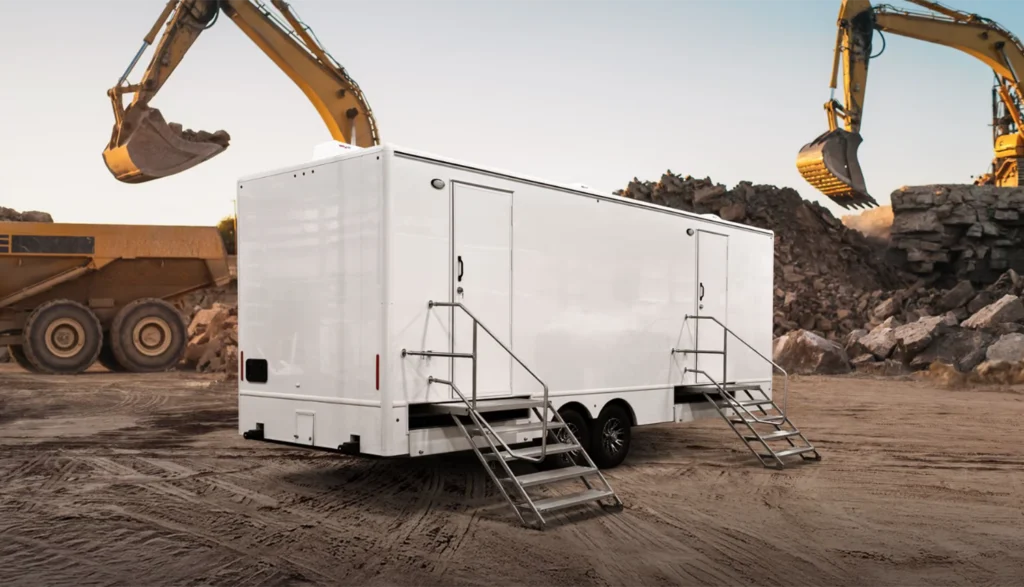 8 Station (2 Door) Shower Trailer on a Construction Site
