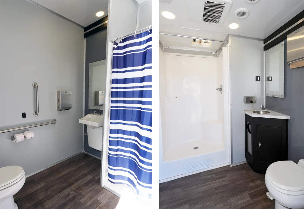 Inside of an ADA + 1 Stall Restroom Trailer