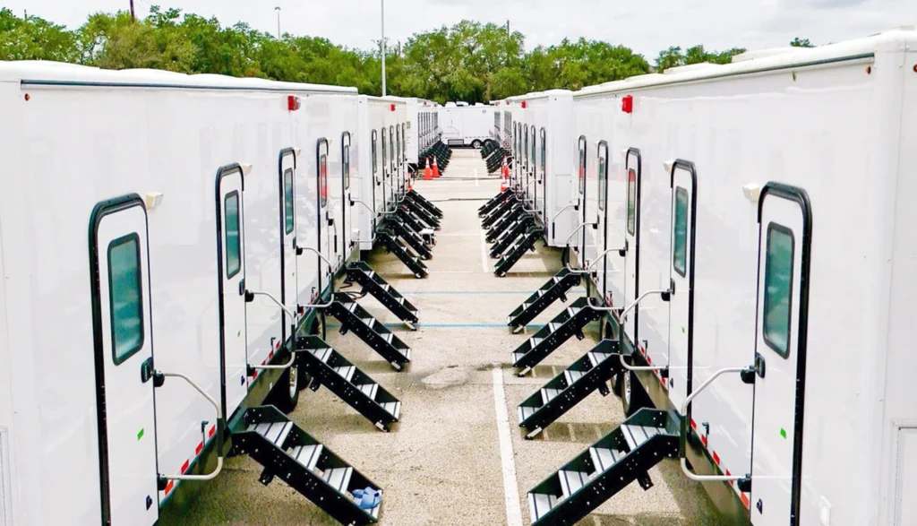 Bunk trailers at a disaster relief site