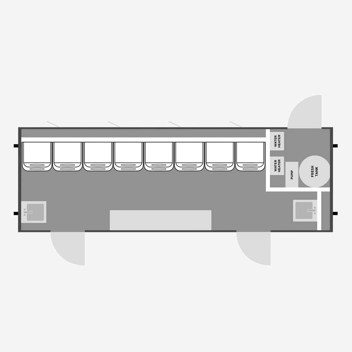 8-station laundry trailer floorplan layout