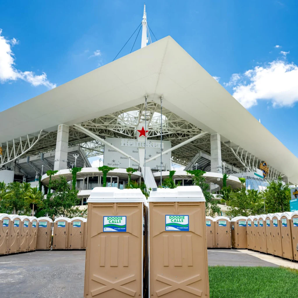 Doodie Calls porta potties outside the Miami Dolphins football stadium