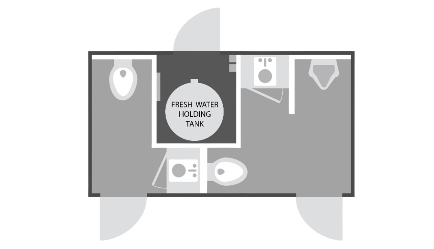 Floorplan layout for a 2-stall restroom trailer