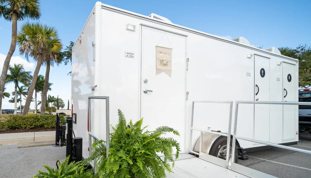 Luxury Restroom Trailer for an Outdoor Wedding