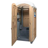 related-products-porta-potty-with-sink Doodie Calls branded tan porta potty with sink rental unit