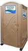 standard-porta-potty-doodie-calls-product Doodie Calls branded tan-colored standard porta potty rental unit
