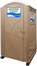 standard-porta-potty-doodie-calls-product Doodie Calls branded tan-colored standard porta potty rental unit