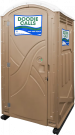 standard-porta-potty-doodie-calls-product Doodie Calls branded tan-colored standard porta potty rental unit